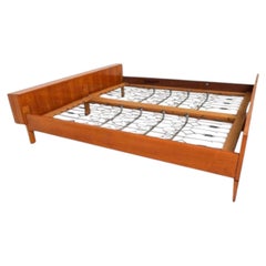 Vintage German Modern King size teak bed frame with springs