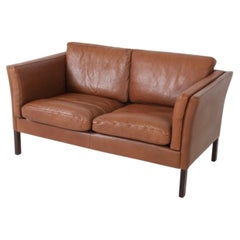Mid Century Danish Modern Beautiful Brown Leather 2 Seat Sofa loveseat