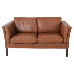 Mid Century Danish Modern Beautiful Brown Leather 2 Seat Sofa loveseat