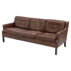Mid Century Scandinavian Danish Modern brown Leather sofa Patina