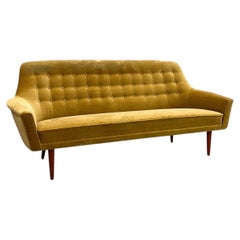 Mid Century Carl Malmsten Style Swedish Gold Velour Curved Back Tufted sofa