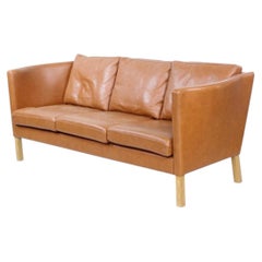 Mid Century Danish Modern Beautiful Cognac Leather 3 Seat Sofa wood Legs