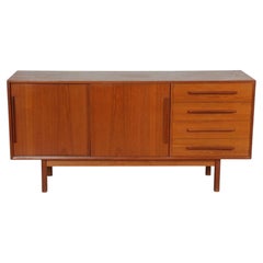 Beautiful Danish modern sliding door with 4 drawers teak credenza