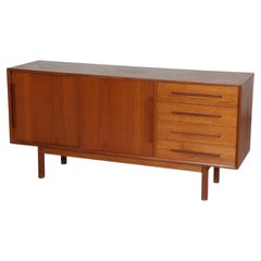 Beautiful Danish modern sliding door with 4 drawers teak credenza