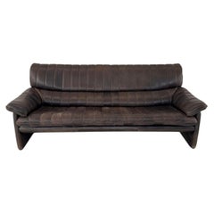 Mid Century espresso brown leather pleated 3 seat sofa model DS 86 De Sede