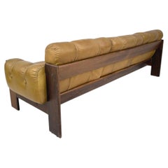 Beautiful Mid Century 3 seat sofa by Kalustekiila with tufted leather Finland
