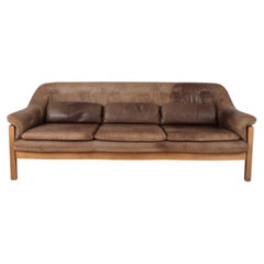 Brutalistisches Sofa aus Eiche mit hellbraunem Leder im Mid-Century-Stil von Hain & Thome, Deutschland
