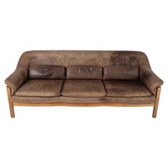 Brutalistisches Sofa aus Eiche mit hellbraunem Leder im Mid-Century-Stil von Hain & Thome, Deutschland