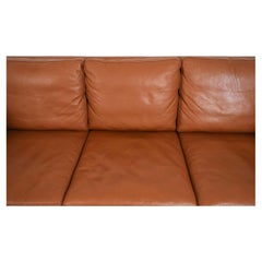 Mid Century Danish Modern Beautiful Cognac Brown Leather 3 Seat Sofa Oak Legs