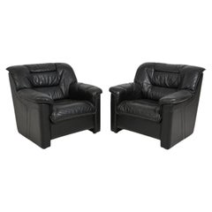 Coppia di poltrone olandesi in pelle nera in stile Mid-Century Modern