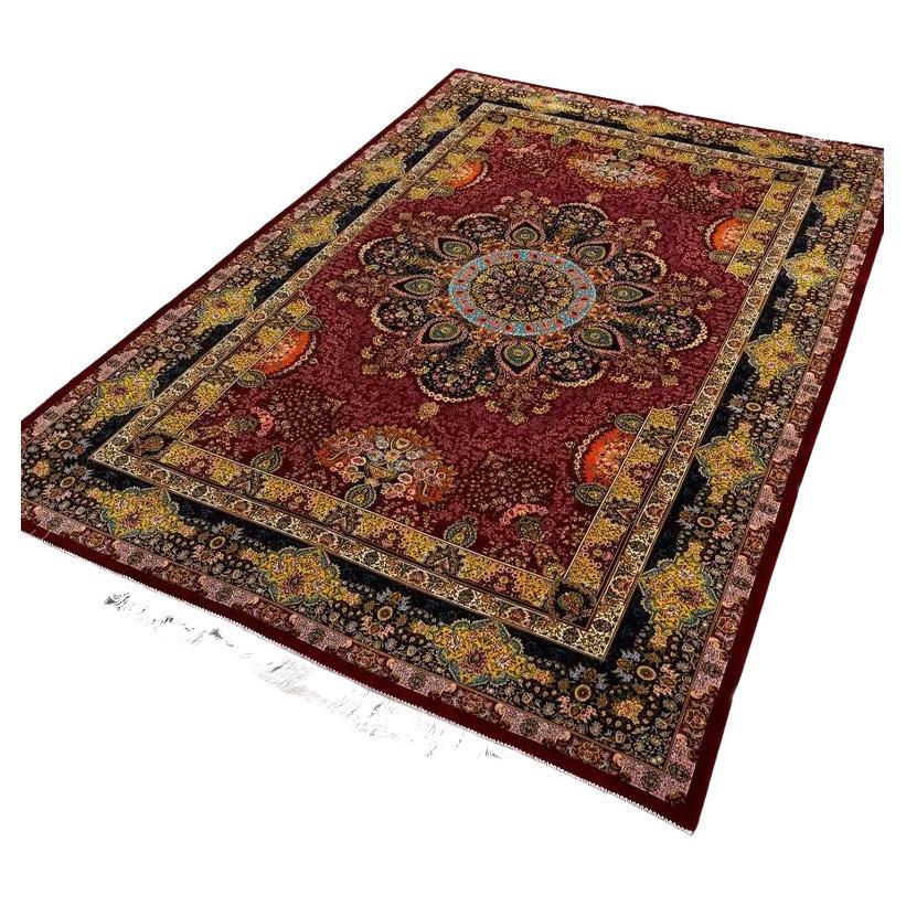 Red Floral Medallion Persian Silk Rug, The UK Made, 0041 For Sale
