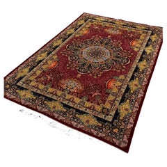 Red Floral Medallion Persian Silk Rug, The UK Made, 0041