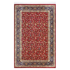 Marineblaue und goldene Jagdszene Persischer Teppich aus reiner Seide, iranische Handwerkskunst, 0046