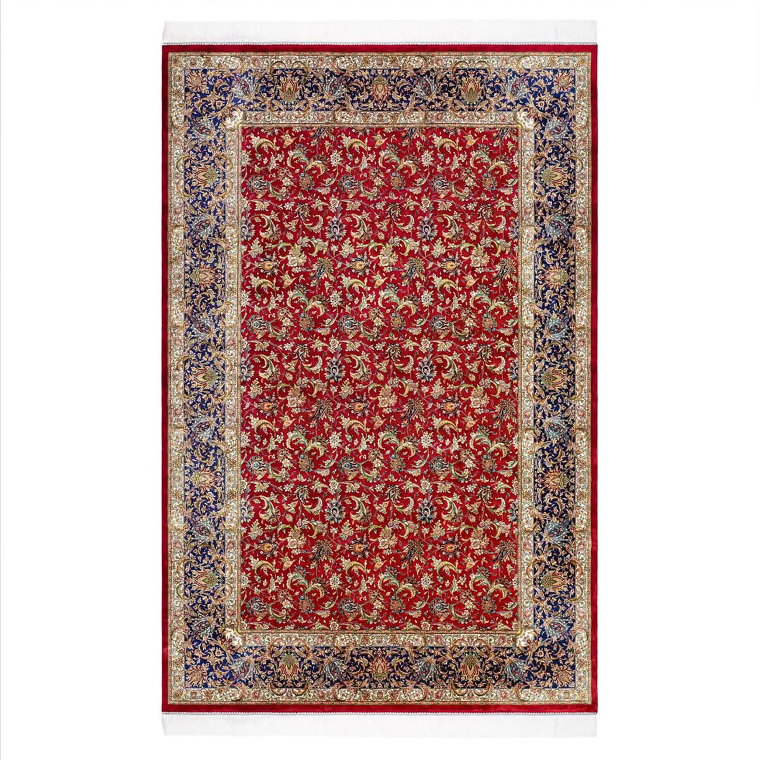 Marineblaue und goldene Jagdszene Persischer Teppich aus reiner Seide, iranische Handwerkskunst, 0046 im Angebot 4