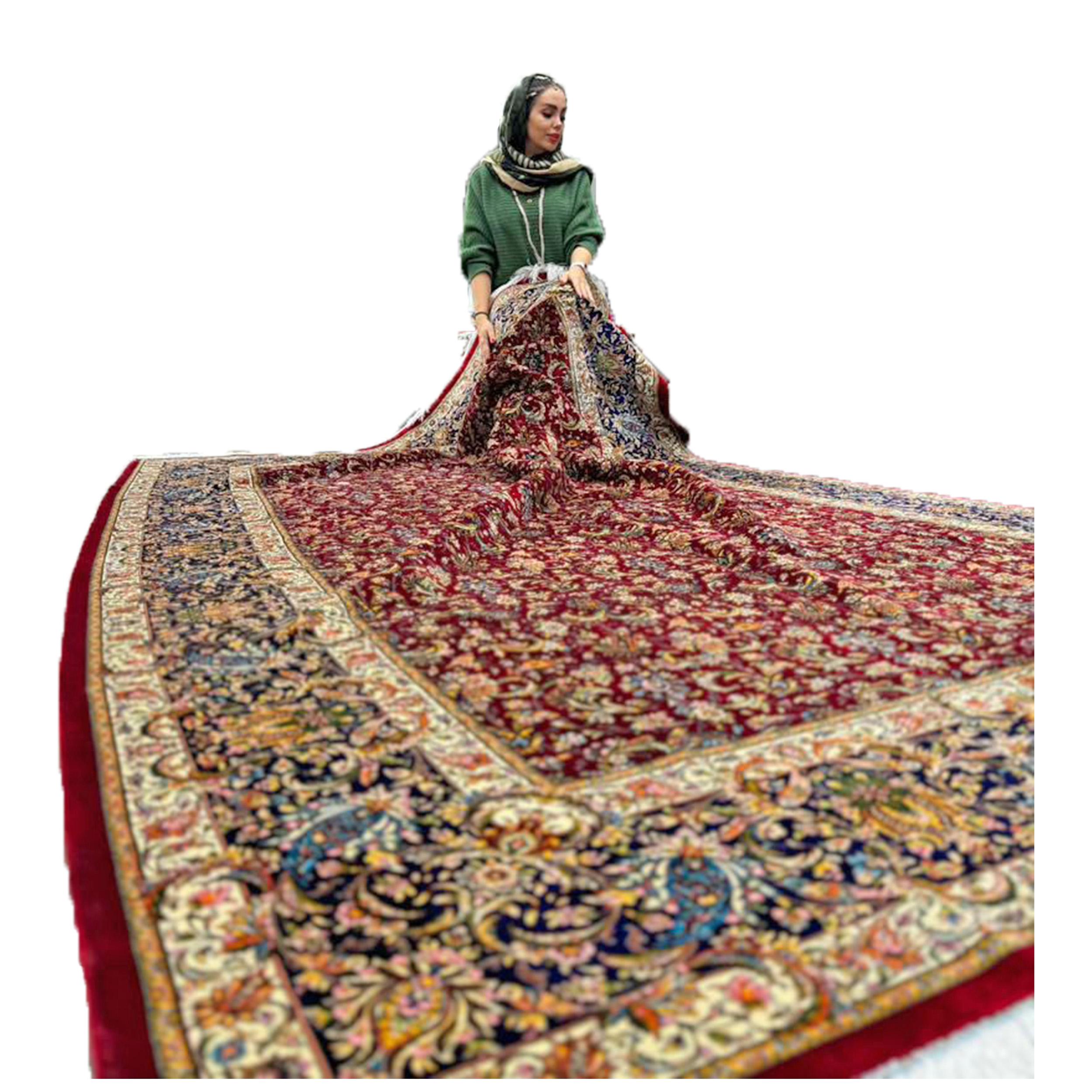 Marineblaue und goldene Jagdszene Persischer Teppich aus reiner Seide, iranische Handwerkskunst, 0046 im Angebot 2