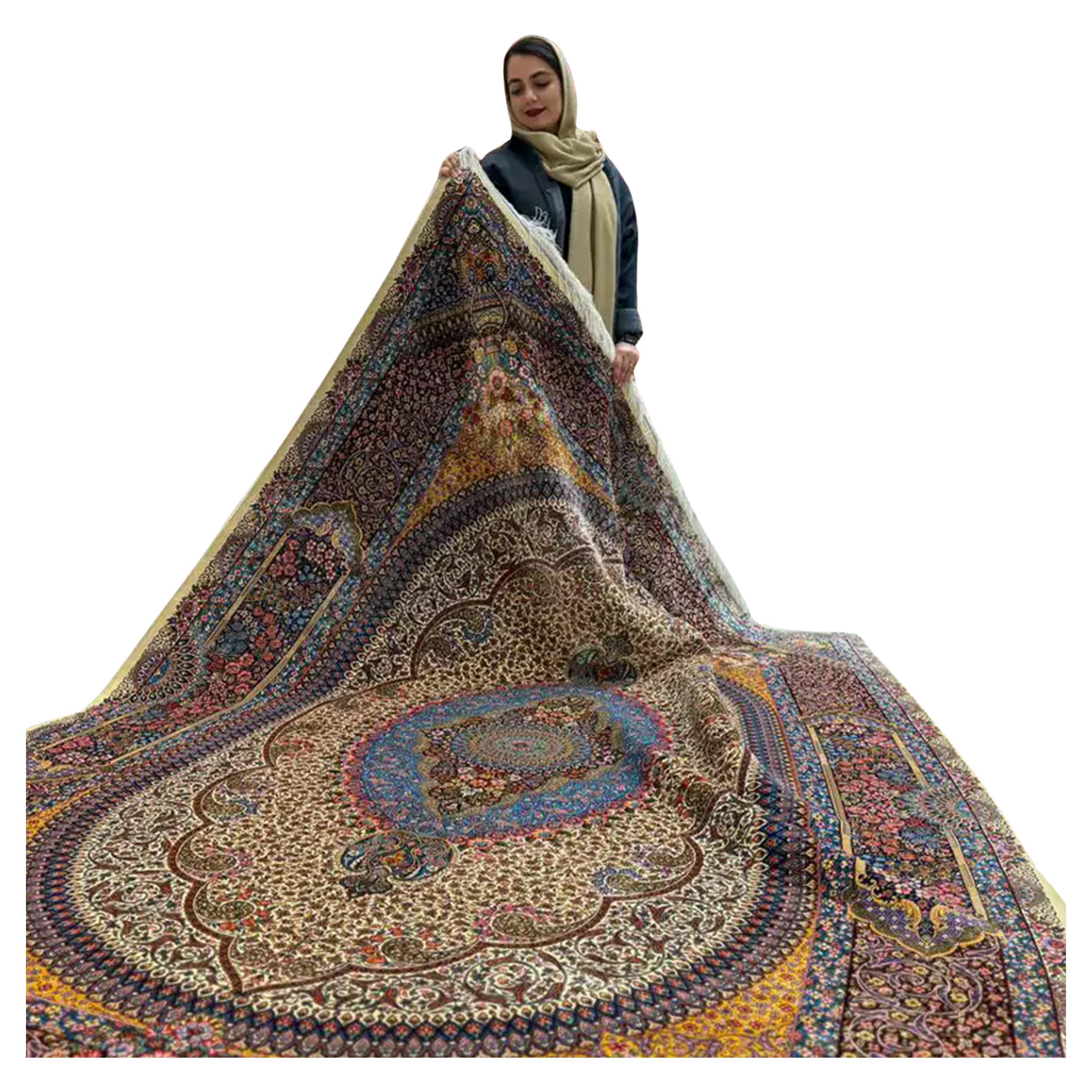 Tappeto Amber Sky Garden in pura seta persiana, artigianato iraniano, 0057