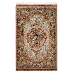 Signed Persian Silk Rug in Safavid Style with Garden Party Scene, 0060