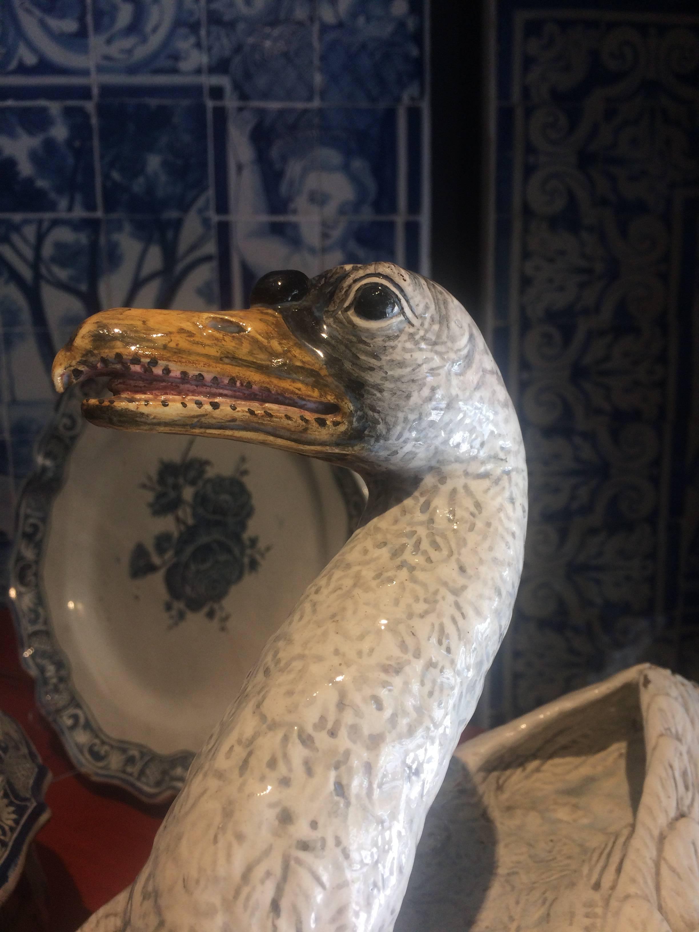 Rare pair of Portuguese faience swans, one a bowl with lid manufacture of Lisbon, 