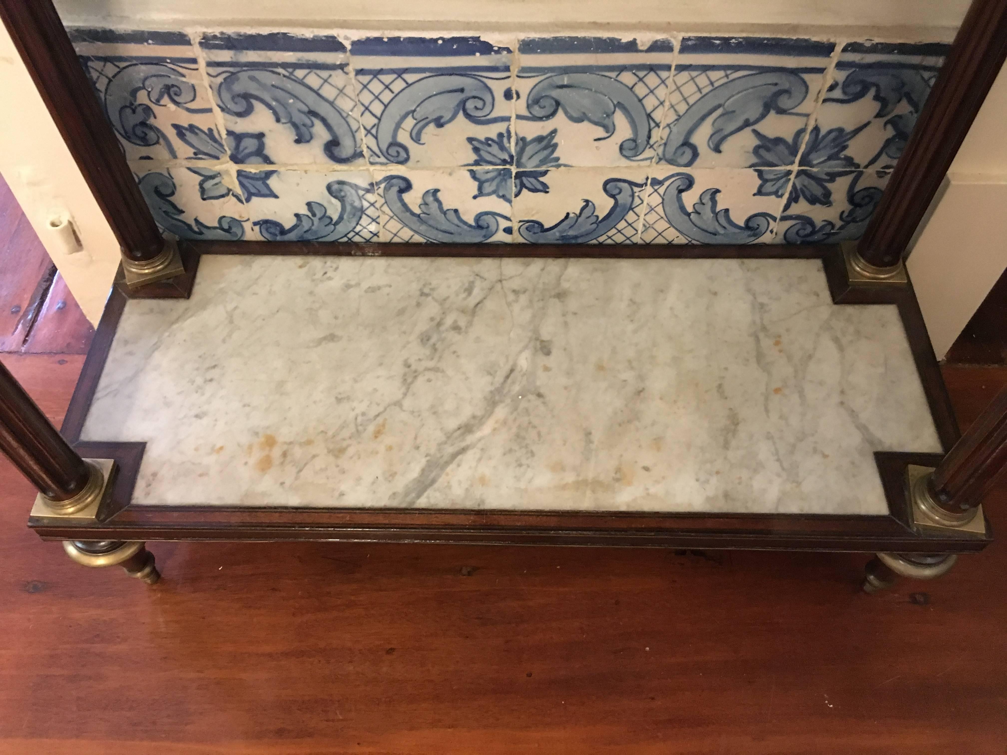 French Early 19th Century Louis XVI Mahogany Marble Topped Console Table For Sale