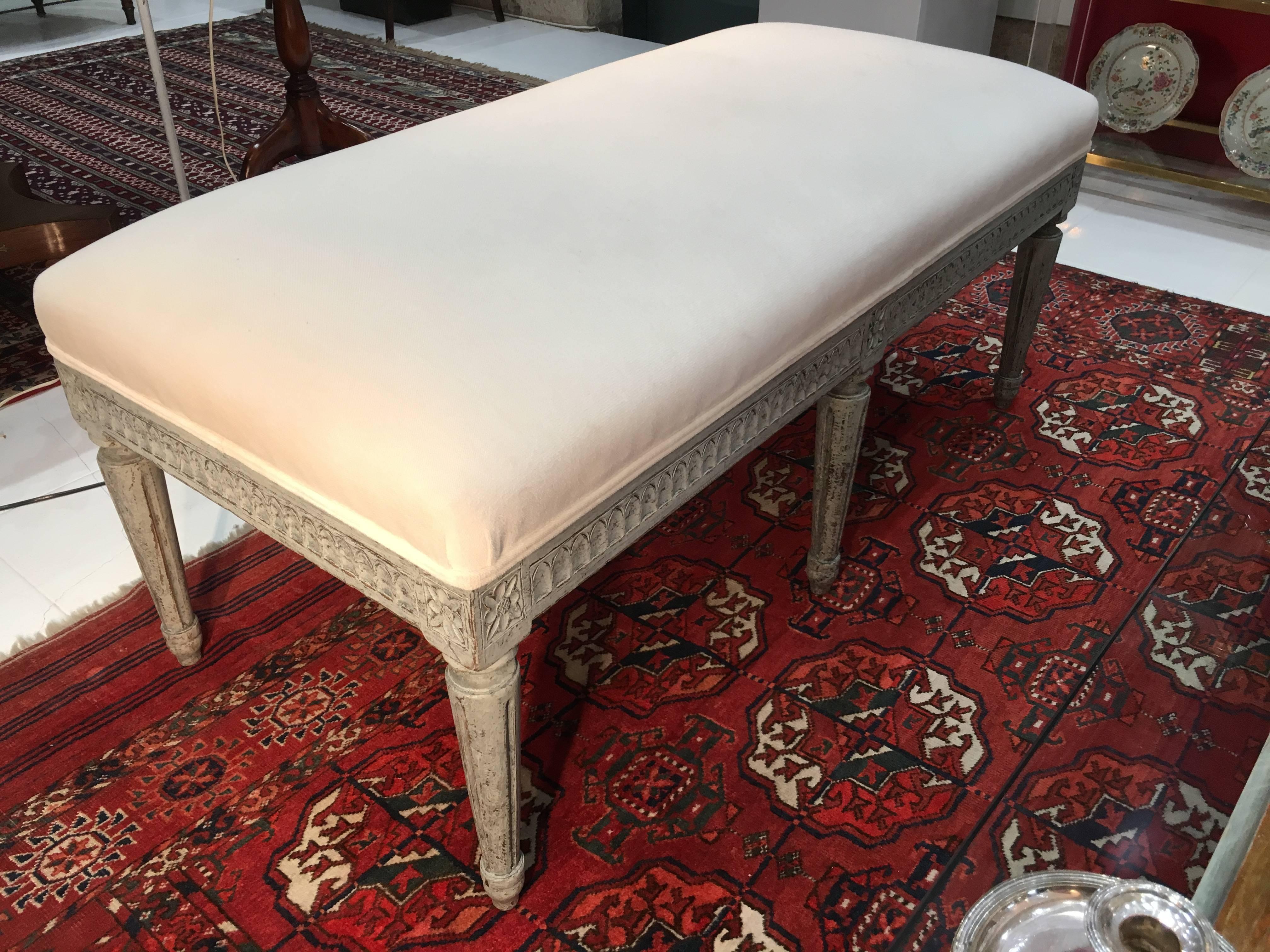 Wood 19th Century Cream Painted Swedish Bench  For Sale
