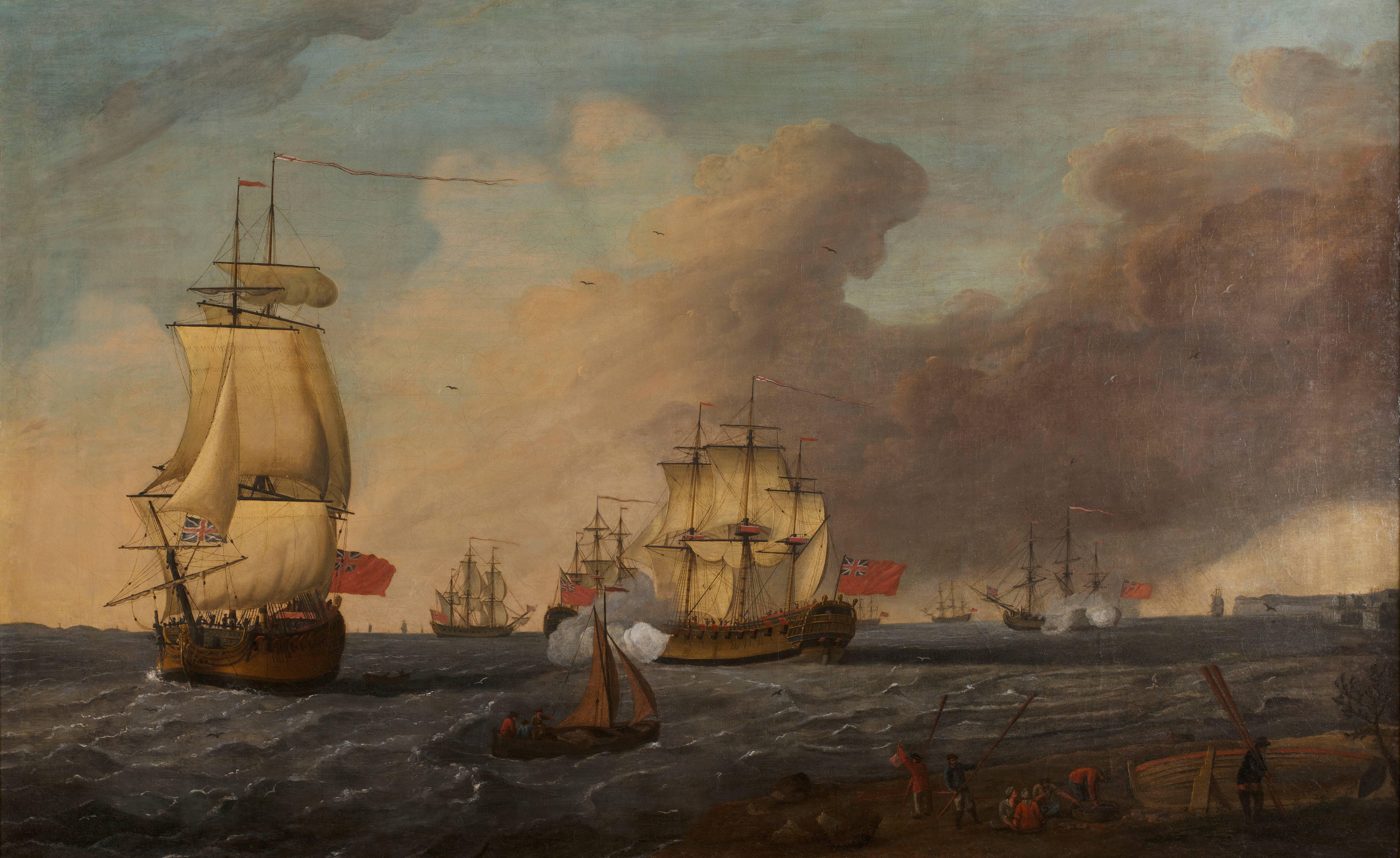 For sale on 1stdibs an 18th Century Old Masters Oil on Canvas Marine Attributed to Richard Wright - (of Liverpool) 1723-1775. The oil on canvas represents the Naval Red Squadron, the most important squadron on British Navy on the 18th century. On