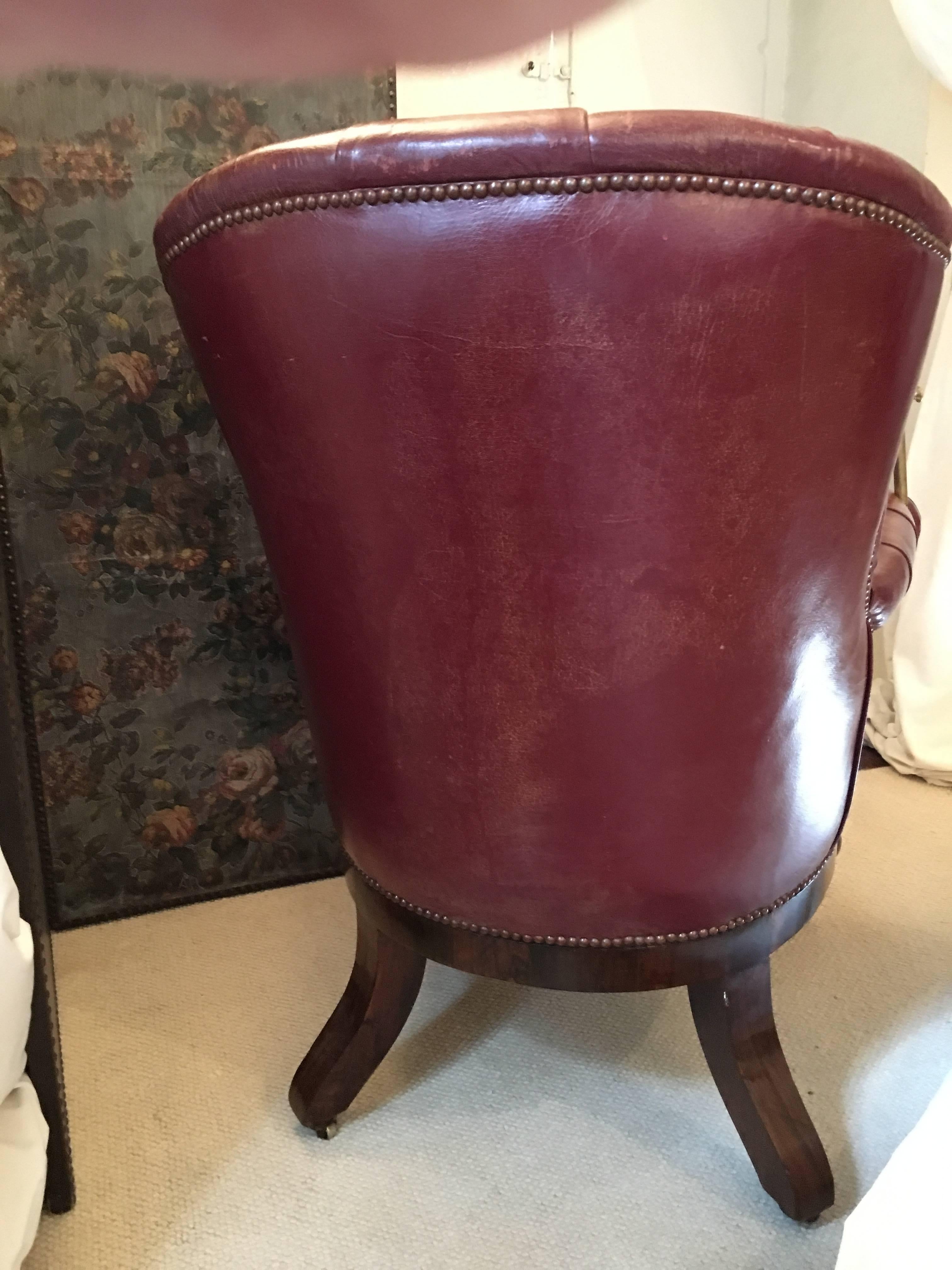 19th Century Rosewood English Reading Armchair with Rouge Original Leather In Good Condition For Sale In Lisbon, PT