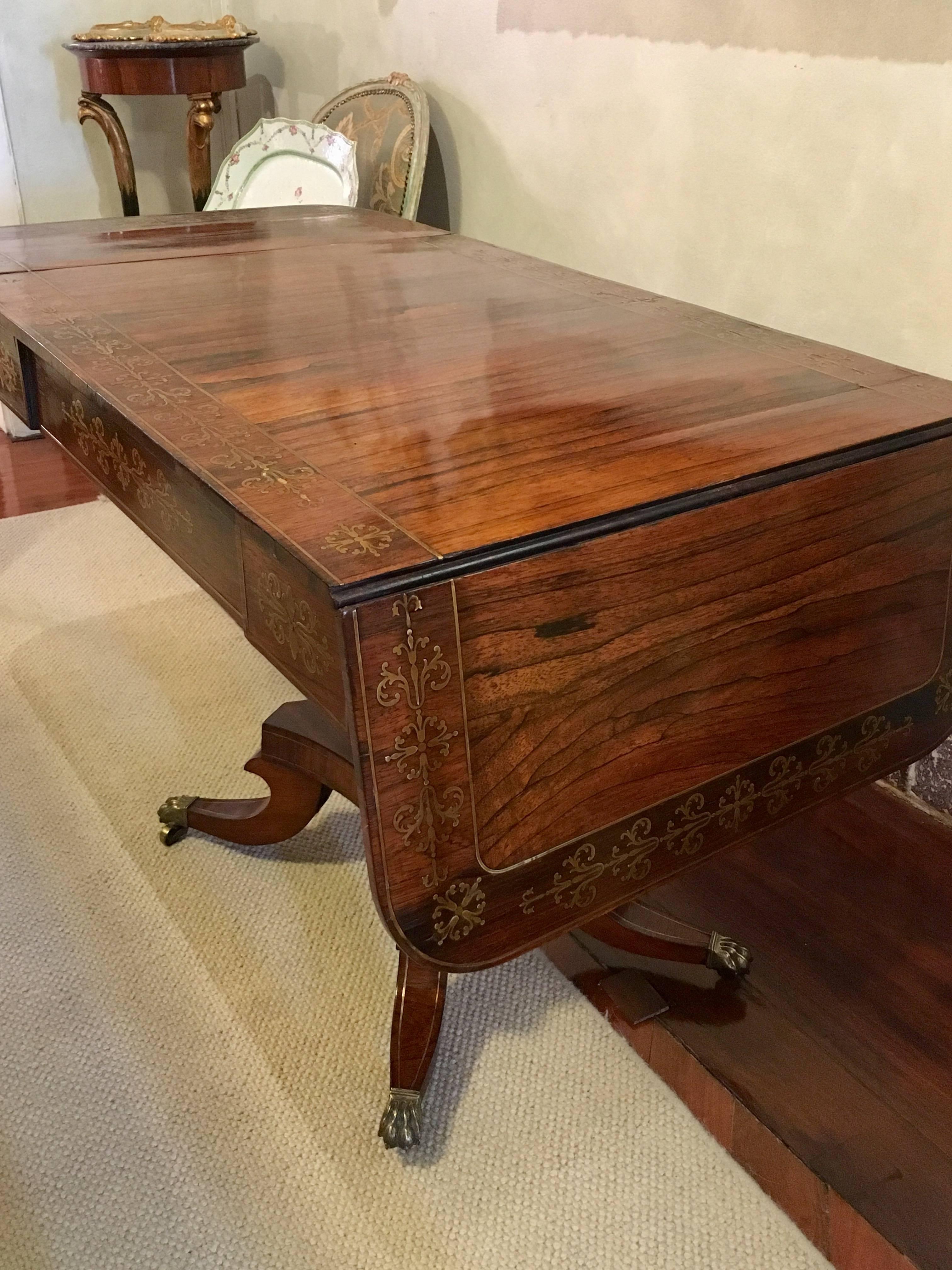 English Regency Rosewood Brass Inlaid Sofa Table Early 19th Century For Sale 2