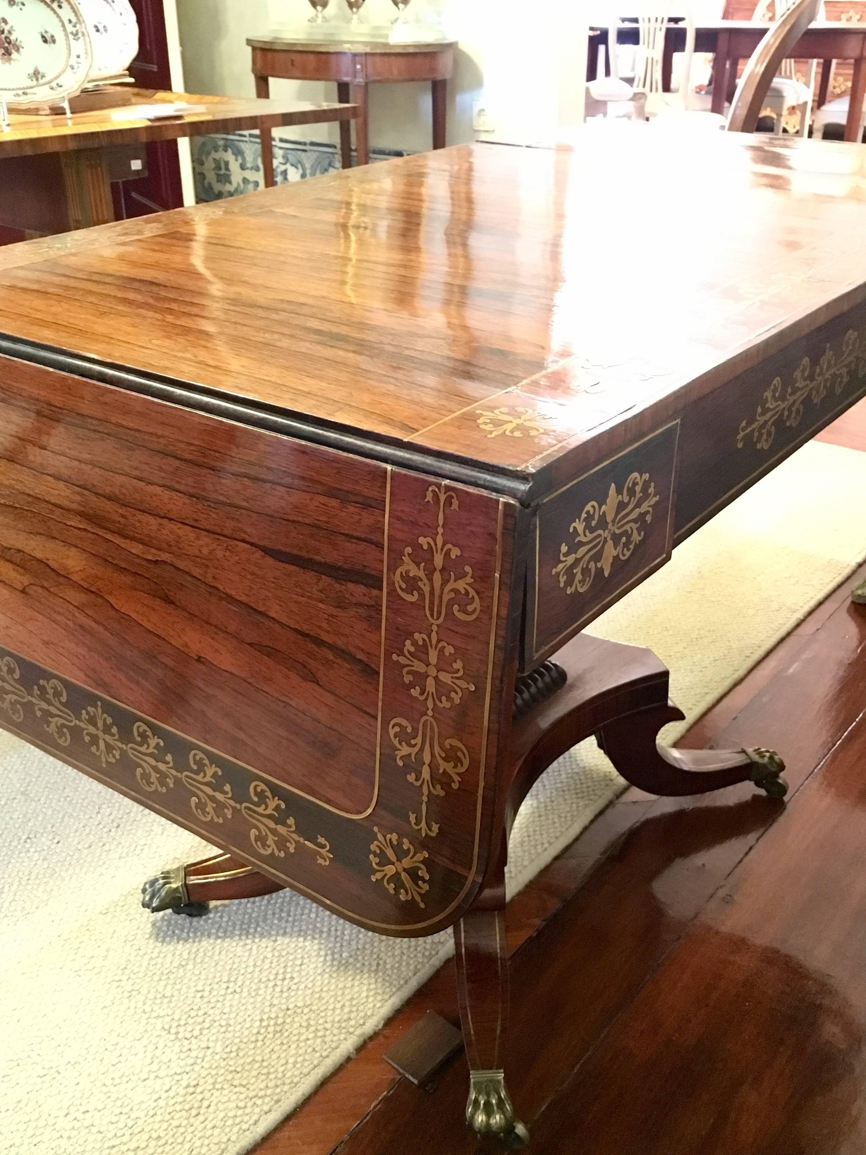 English Regency Rosewood Brass Inlaid Sofa Table Early 19th Century For Sale 3