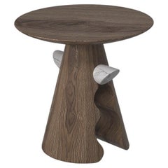 American Walnut Wood and Marble Cracker Side Table