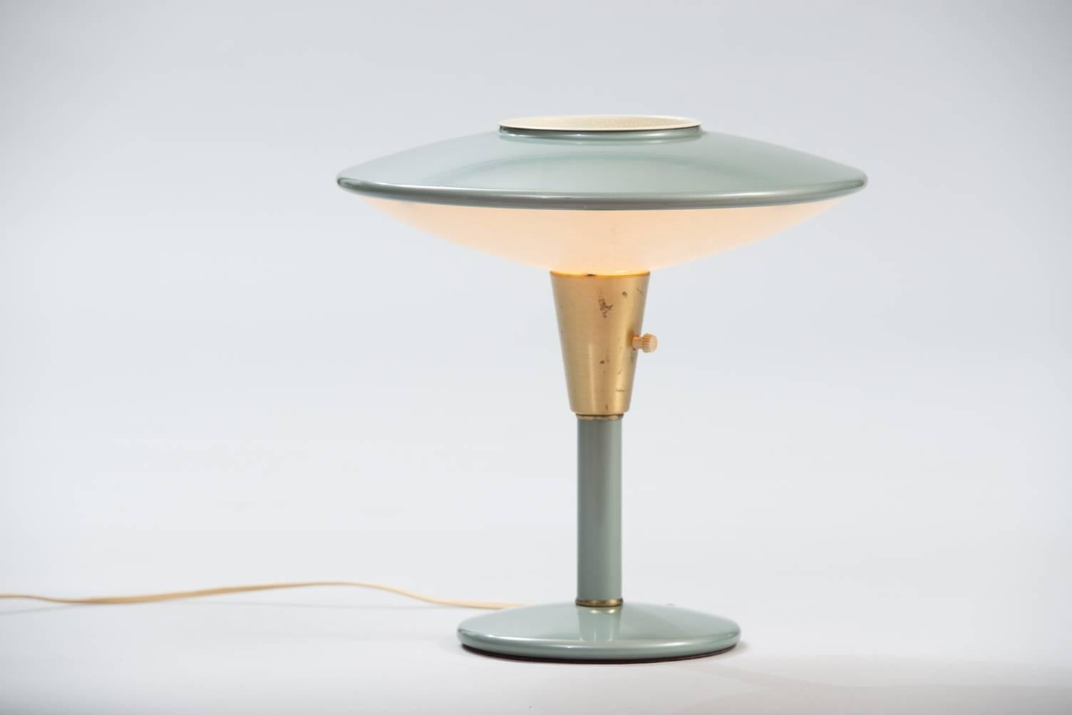 Green metal painted and acrylic table/desk lamp, model 2055.