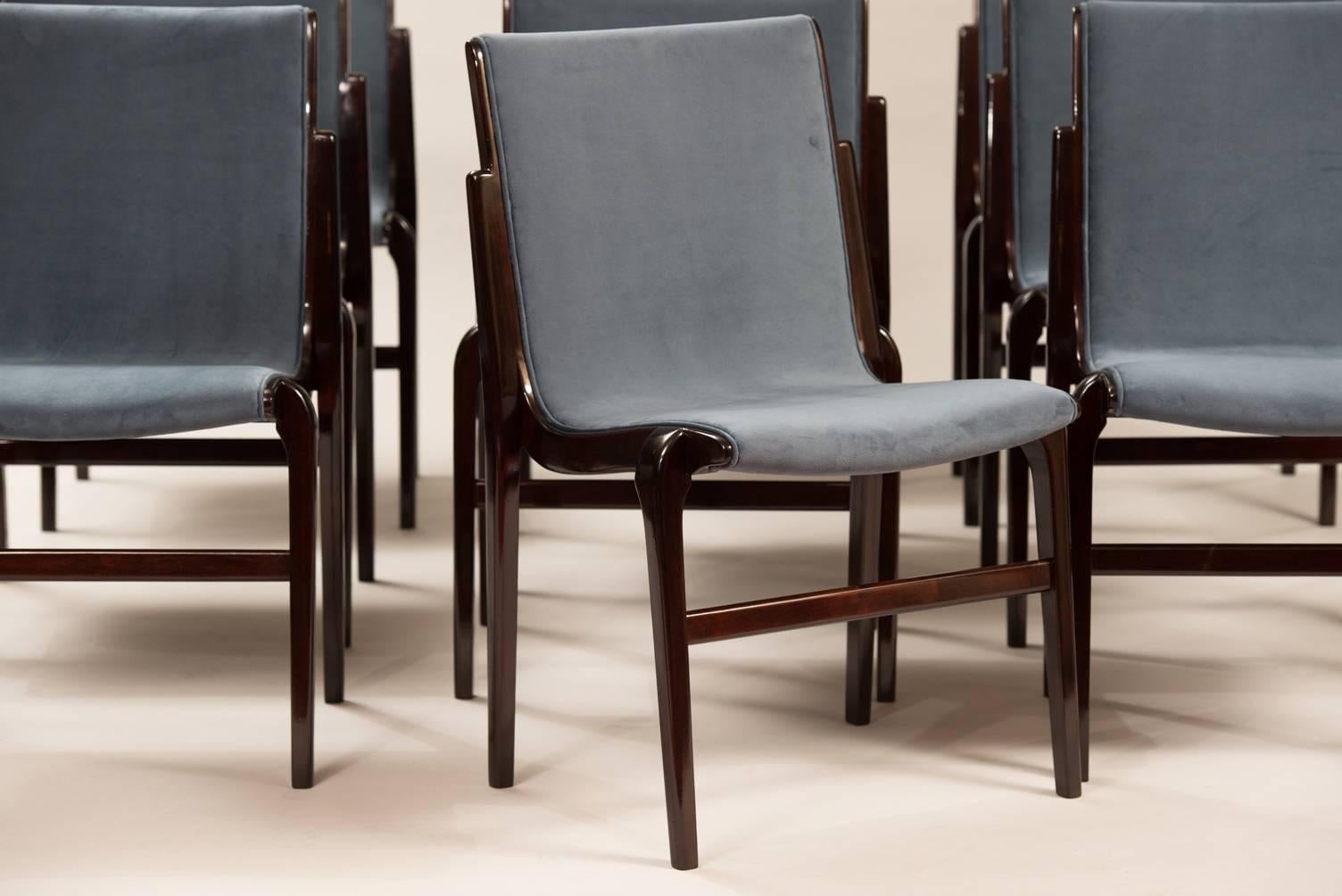 Varnished Set of Ten Axel Larsson Dining Chairs