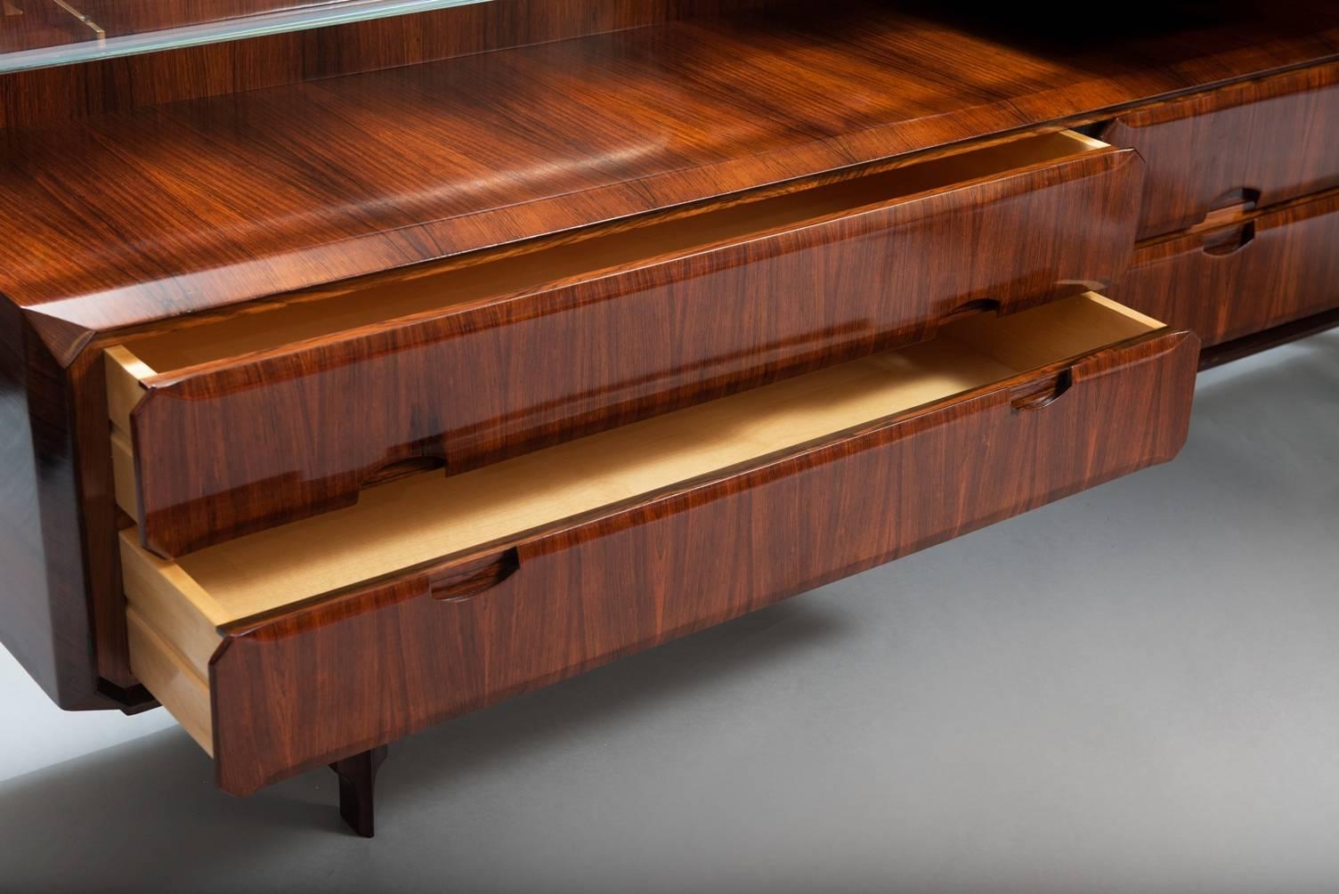 Long Italian rosewood and glass Chest 1