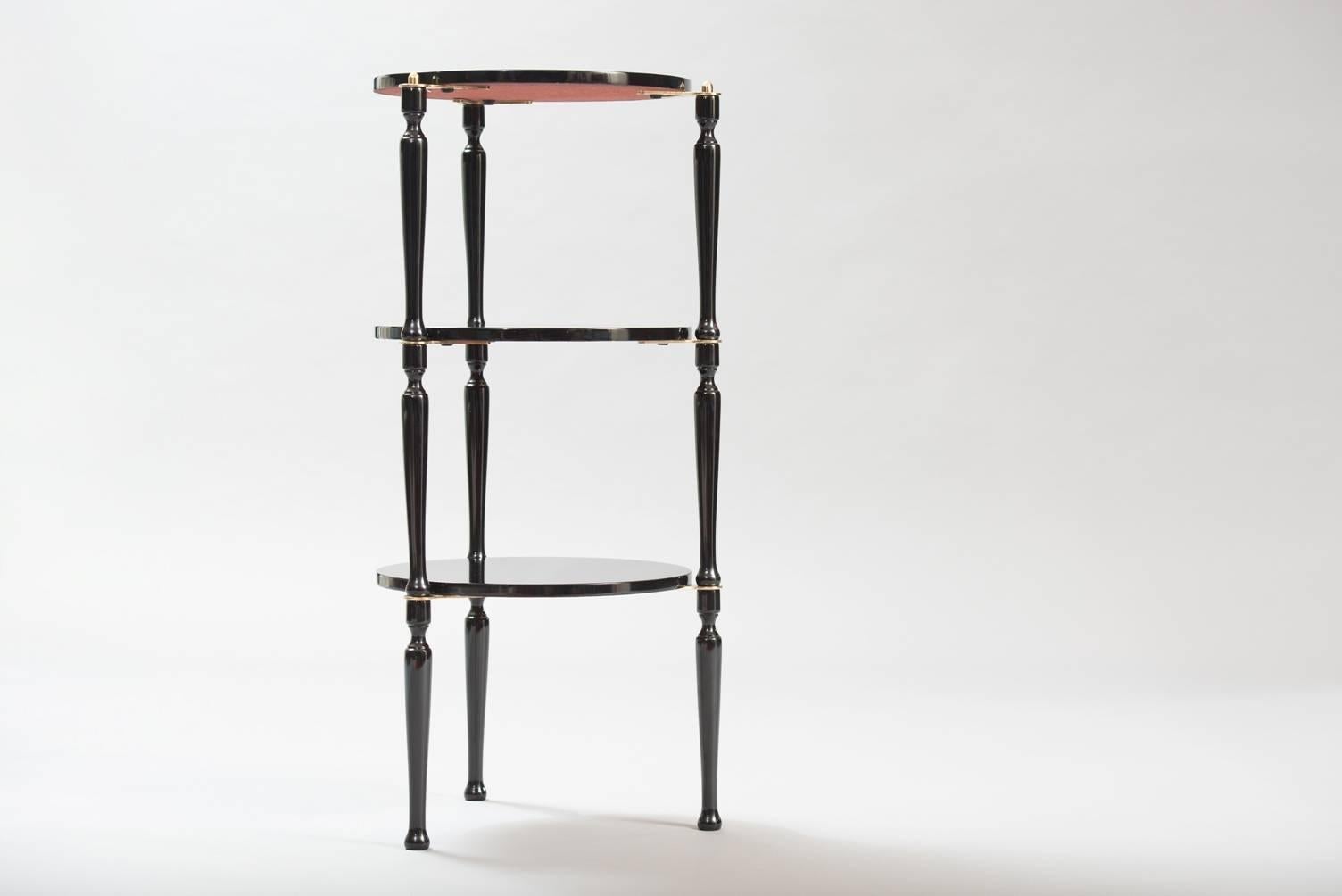 Lacquered Set of Three Stackable Italian black lacquered Side Tables