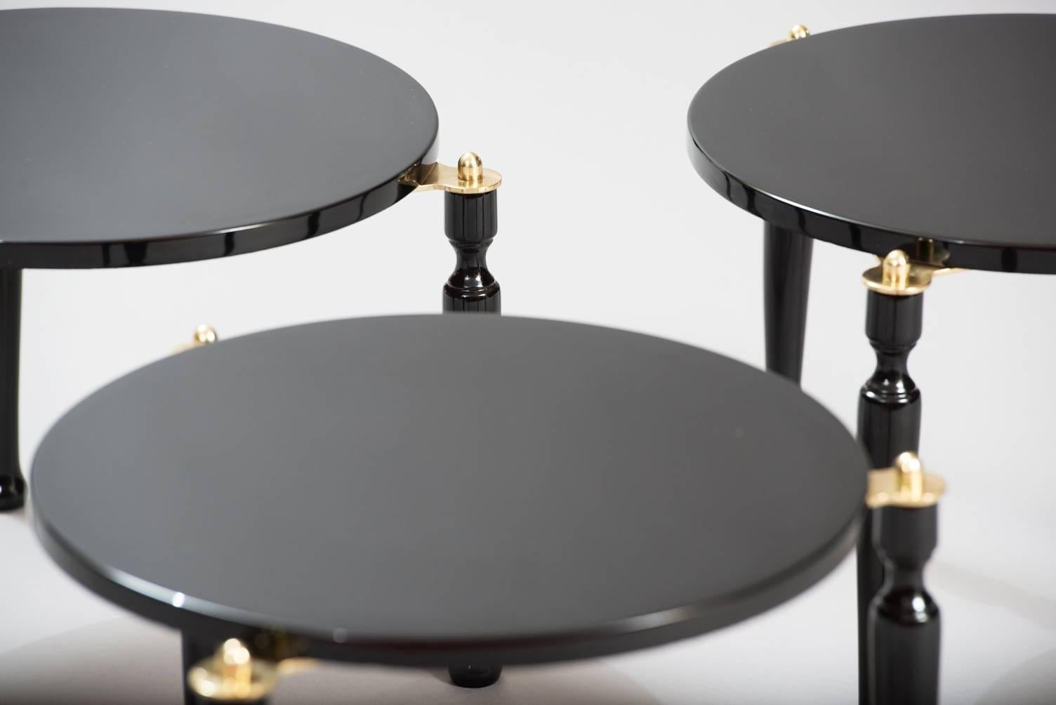 Mid-20th Century Set of Three Stackable Italian black lacquered Side Tables