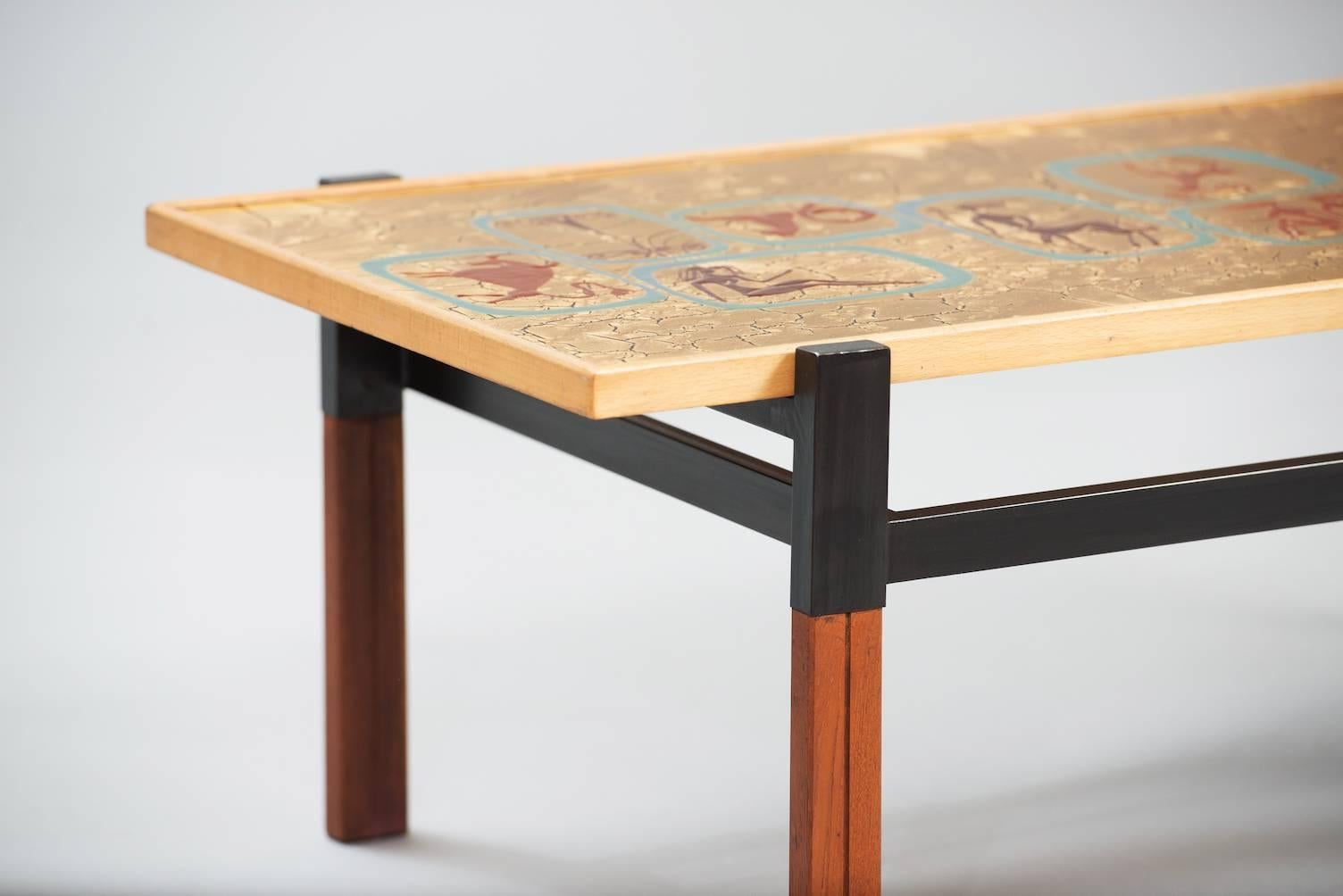 Italian Enameled Top Coffee Table with zodiac signs on top