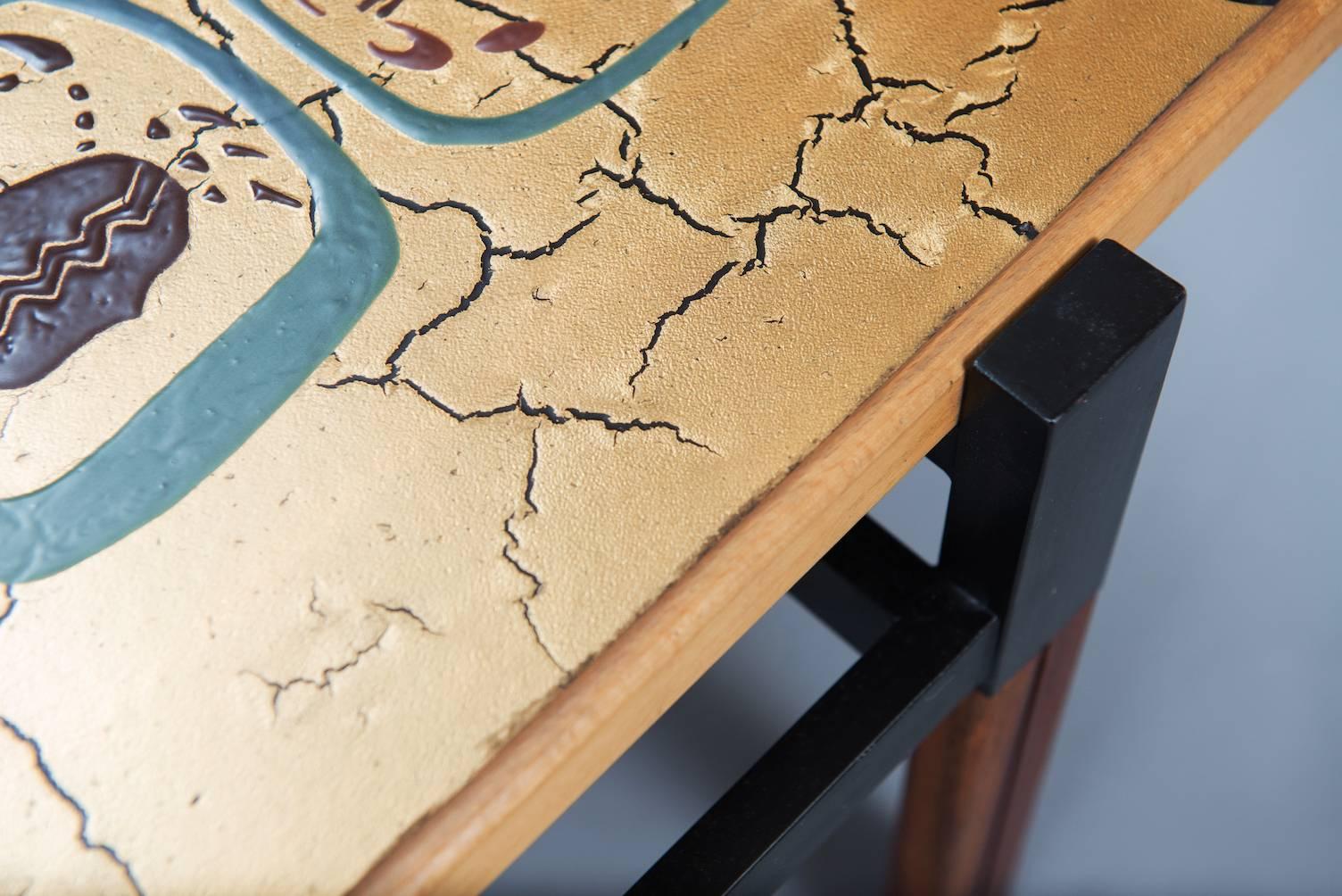 Enameled Top Coffee Table with zodiac signs on top In Good Condition In Porto, PT