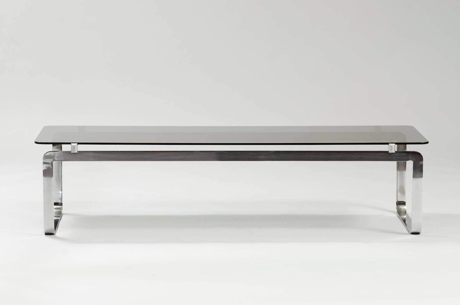 Chromed and smoked glass top coffee table.