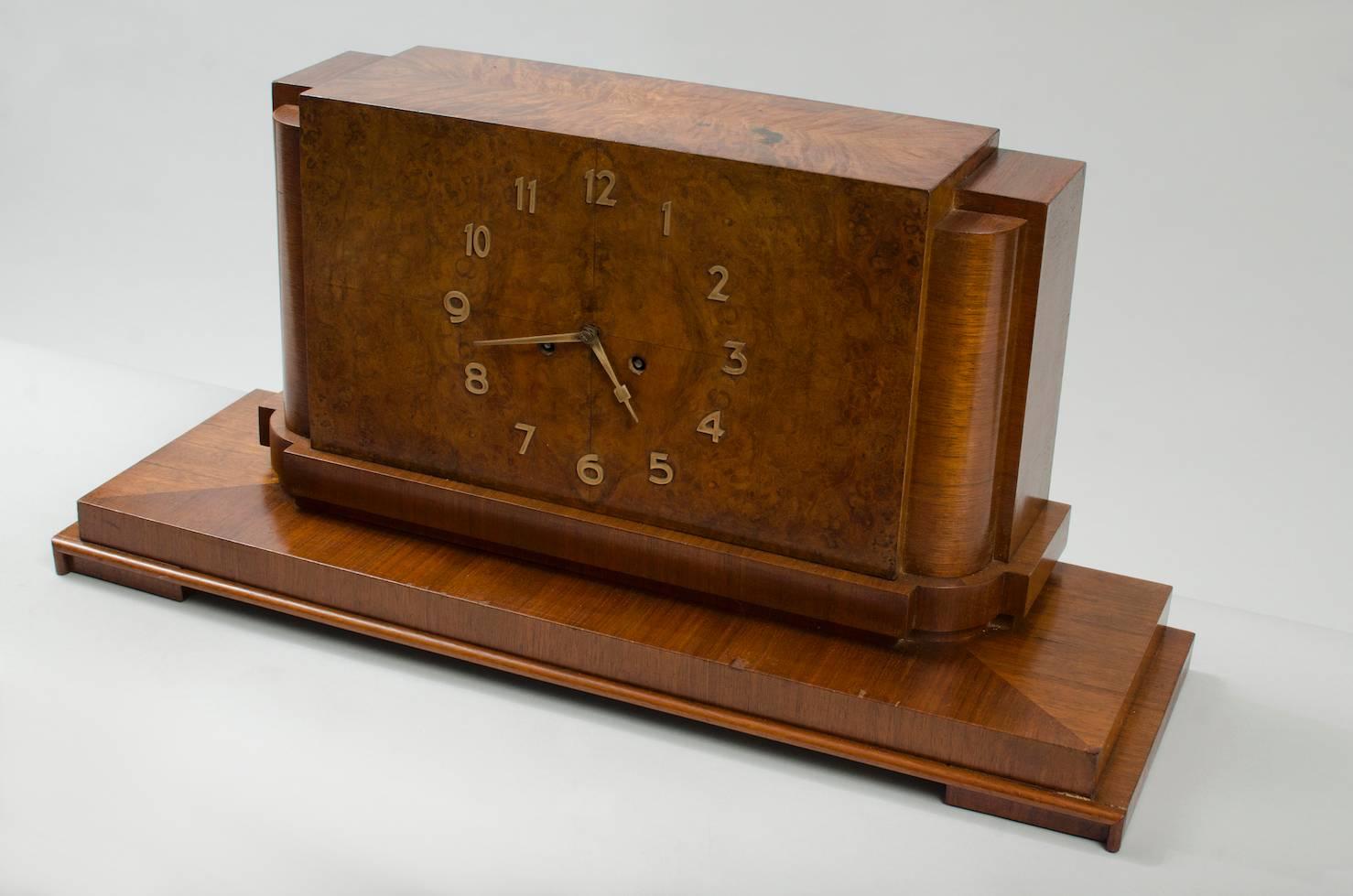 Large walnut Art Deco mantel clock.