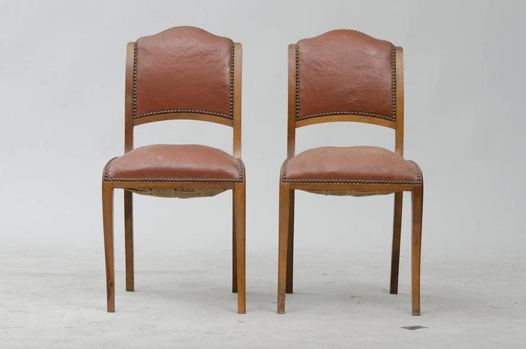 Varnished Art Deco Dining Chairs Set of Six For Sale