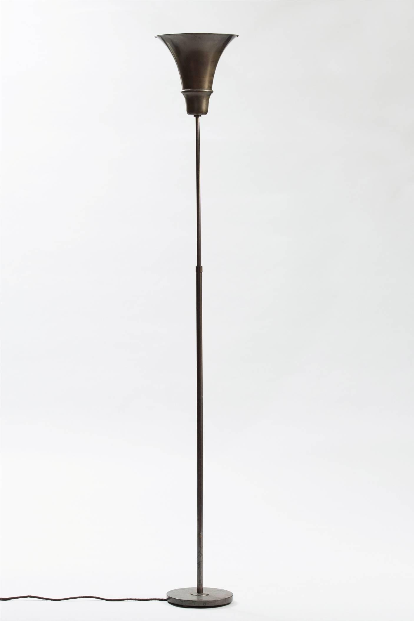 Modernist rusty metal floor lamp, height adjustable.