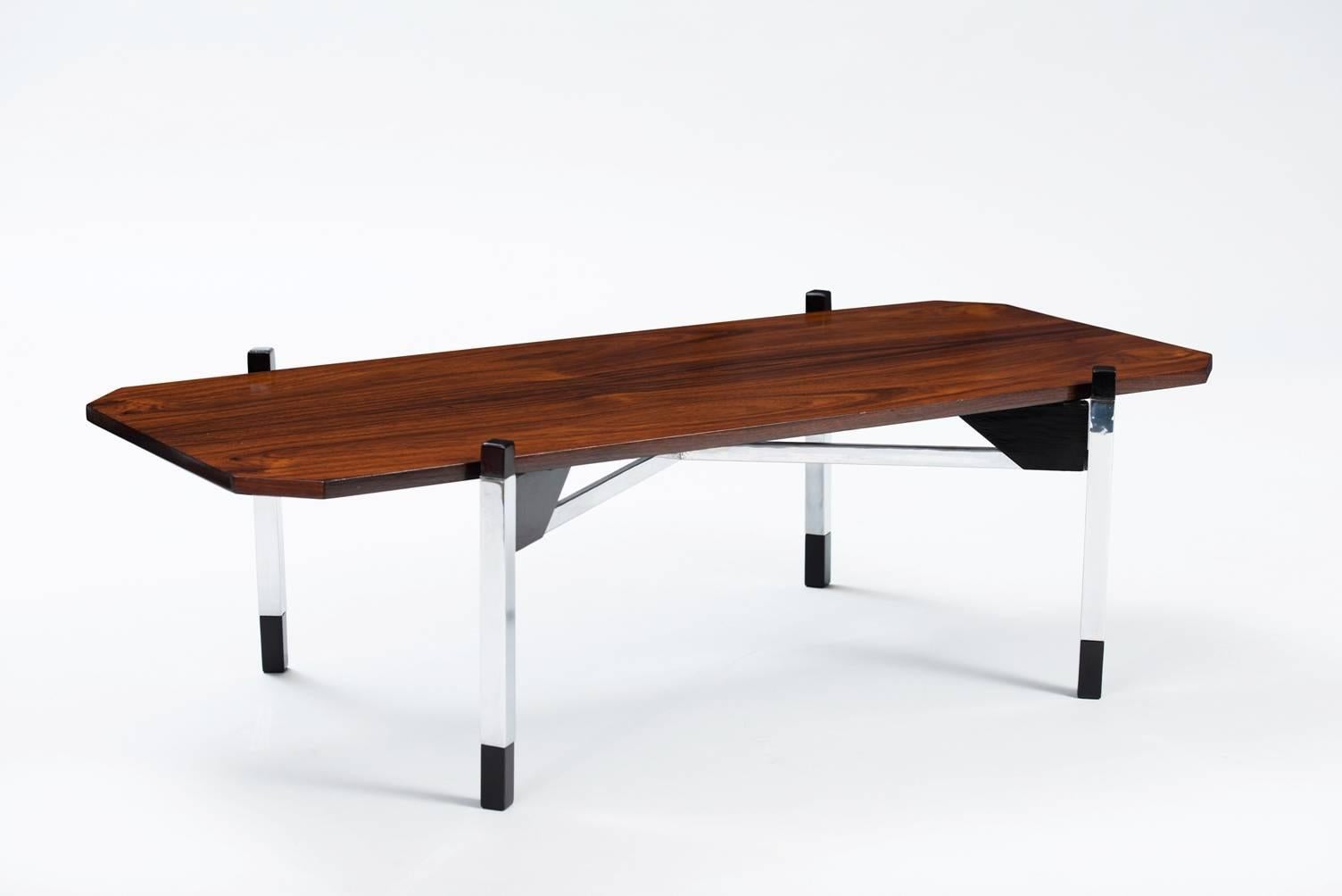 Rosewood and chrome low coffee table.