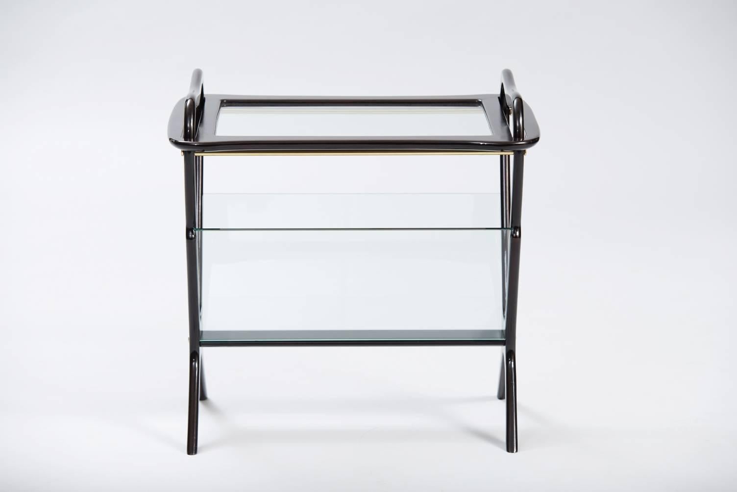 Varnished Ico Parisi Attributed Side Table with Magazine Rack