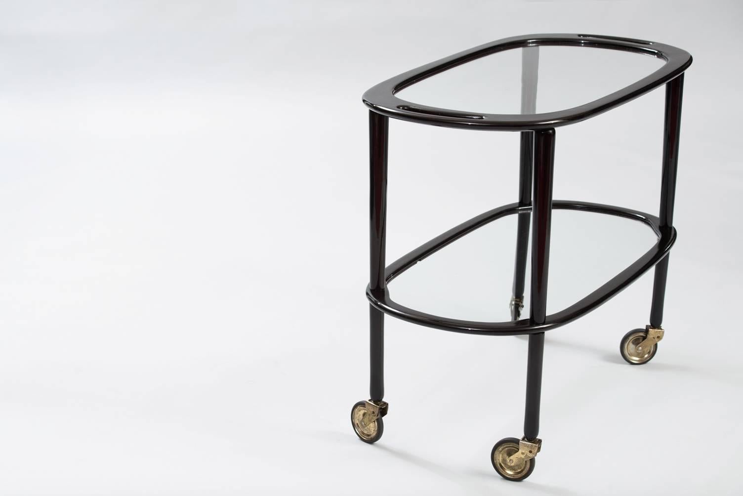 Ebonized wood and glass two-tier bar cart.