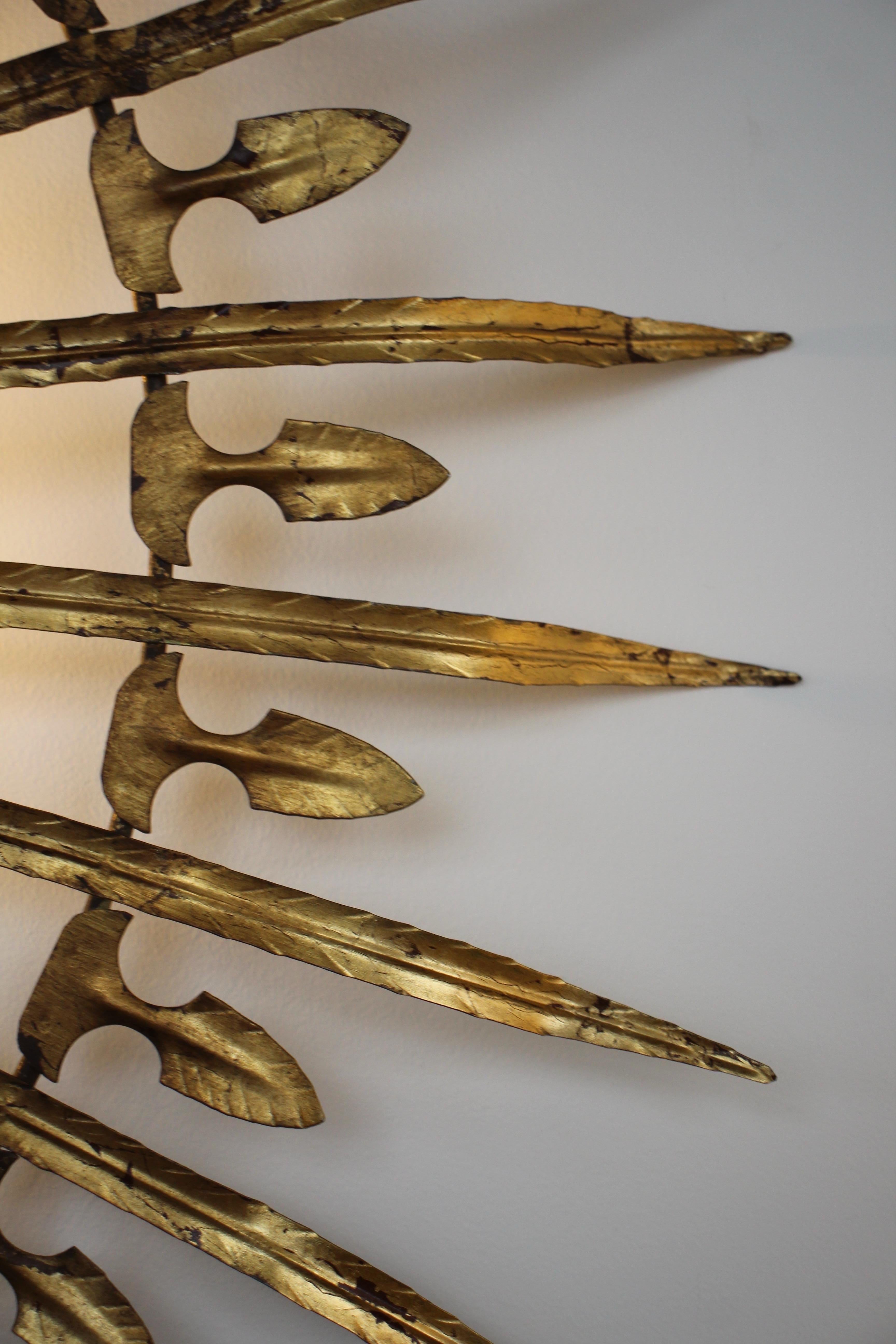 20th Century Vintage Gilt Metal and Opaline Sunburst Wall Sconce, France, 1960 For Sale