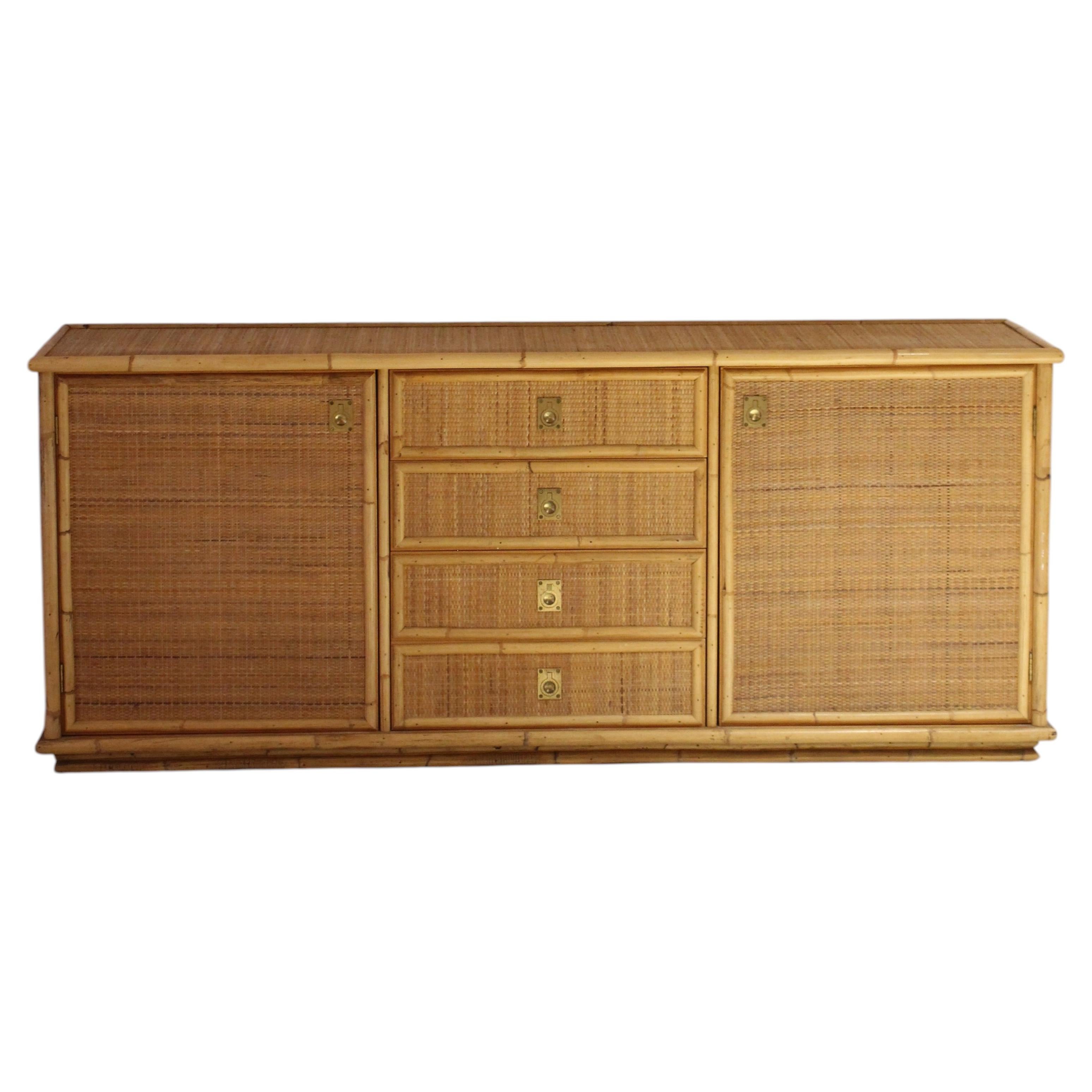 Dal Vera Bamboo and Rattan Sideboard, Italy, 1970s For Sale