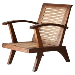 Unique French Modernist Wood and Cane Armchair, 1954