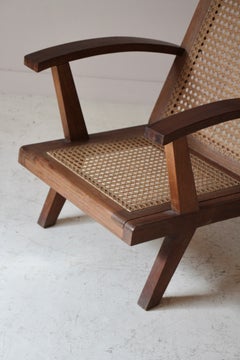 Esclusiva poltrona in legno e vimini in stile modernista francese, 1954