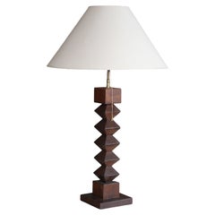 Rare modernist Sculptural Wood Table Lamp, France, circa 1940