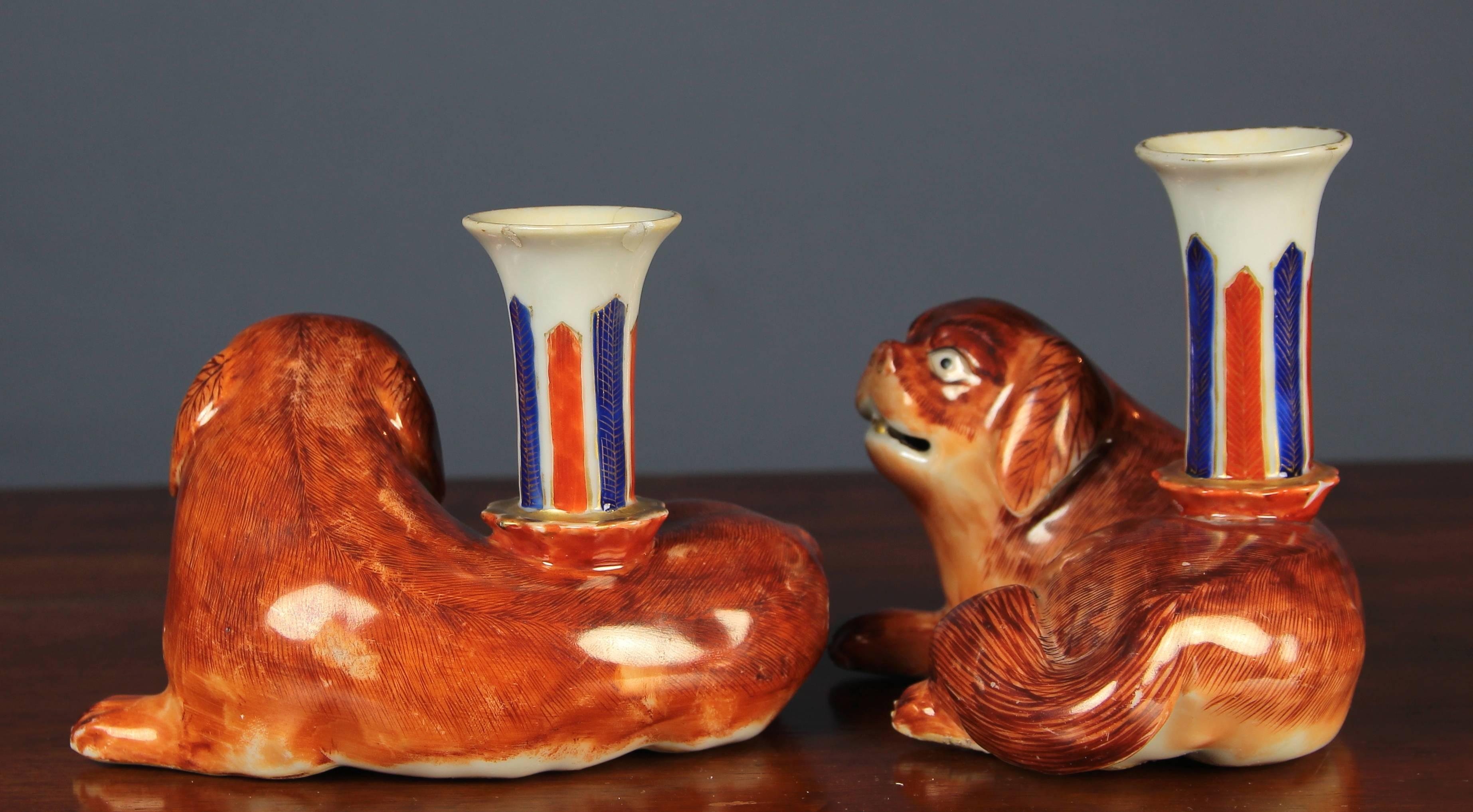 18th Century Pair of Chinese Export Dog Shaped Porcelain Candlesticks For Sale 2