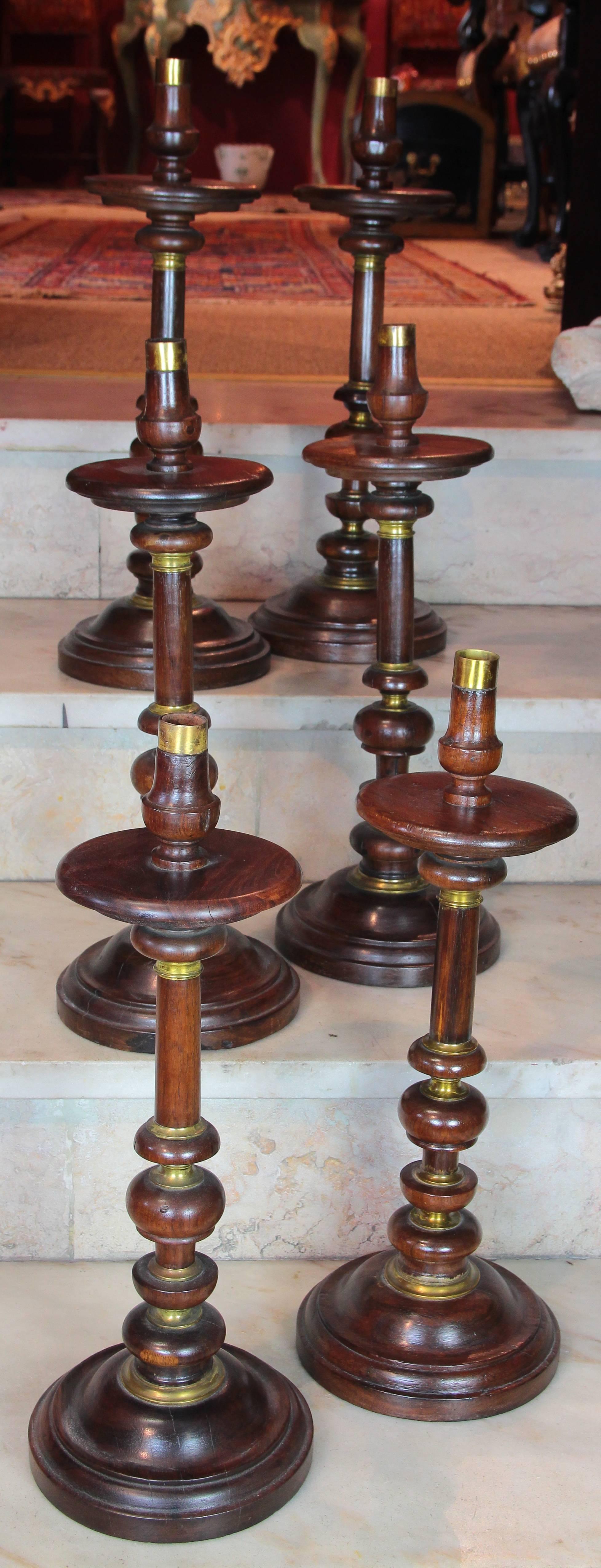  17th Century Set of Six Brazilian Rosewood Candlesticks For Sale 1